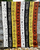 Multi-Colored Strips African Mudcloth Handmade Fabric- Yellow / White/ Rust/ Black