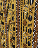 African Mudcloth Handmade Fabric with Cowry Symbols - Mustard / Brown