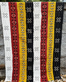 Multi-Colored Strips African Mudcloth Handmade Fabric- Yellow / White/ Rust/ Black