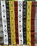 Multi-Colored Strips African Mudcloth Handmade Fabric- Yellow / White/ Rust/ Black