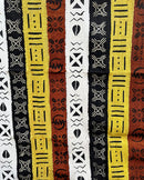 Multi-Colored Strips African Mudcloth Handmade Fabric- Yellow / White/ Rust/ Black