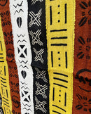 Multi-Colored Strips African Mudcloth Handmade Fabric- Yellow / White/ Rust/ Black