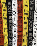 Multi-Colored Strips African Mudcloth Handmade Fabric- Yellow / White/ Rust/ Black