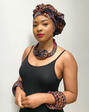 Burgundy Toghu African Print Knot Necklace Jewelry Set - Afrilege