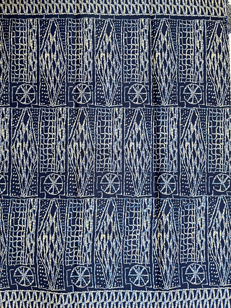 Bamileke Ndop pattern African Wax Print Fabric - Blue / Beige