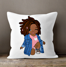 Black Girl Decorative Pillow Cover - White / Multicolor - Afrilege
