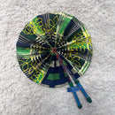 African Print Circle Foldable Handheld Fan - Blue / Green / Yellow - Afrilege