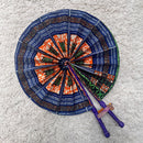 African Print Circle Foldable Handheld Fan - Blue / Green - Afrilege