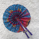 African Print Circle Foldable Handheld Fan - Blue / Pink - Afrilege