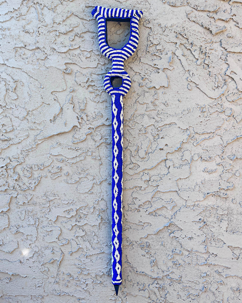 Bamileke Hand Beaded African Carved Walking Stick / Cane