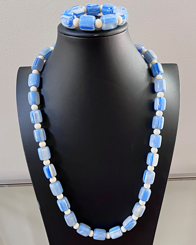 Blue Agate Beads African Necklace - Afrilege
