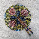 African Print Circle Foldable Handheld Fan - Blue / Yellow - Afrilege
