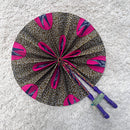 African Print Circle Foldable Handheld Fan - Brown / Pink - Afrilege