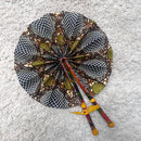 African Print Circle Foldable Handheld Fan - Brown / yellow - Afrilege