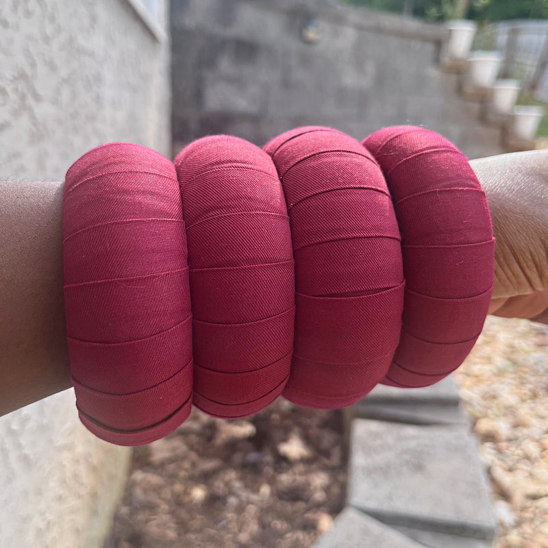 Burgundy African Print Bangle Bracelets