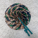 African Print Circle Foldable Handheld Fan - Green / Brown - Afrilege