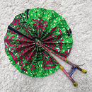African Print Circle Foldable Handheld Fan - Green / Pink - Afrilege