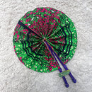 African Print Circle Foldable Handheld Fan - Green / Pink - Afrilege