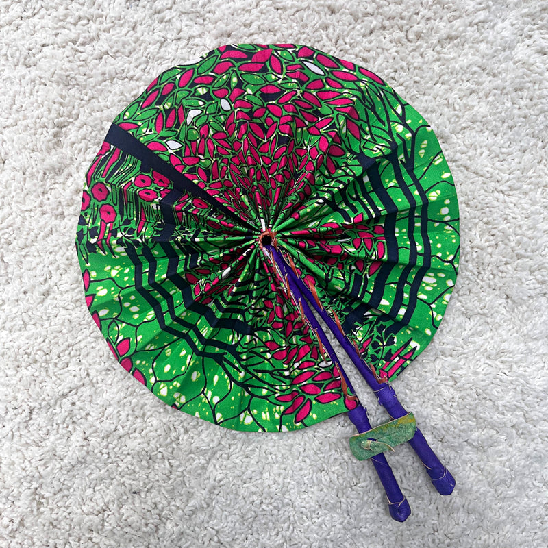 Umbrella African Print Fan Aqua And Yellow Spiral African Print