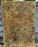 African Mudcloth Handmade Fabric with Gye Nyame adinkra Symbols - Mustard / White