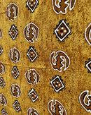 African Mudcloth Handmade Fabric with Gye Nyame adinkra Symbols - Mustard / Brown / White