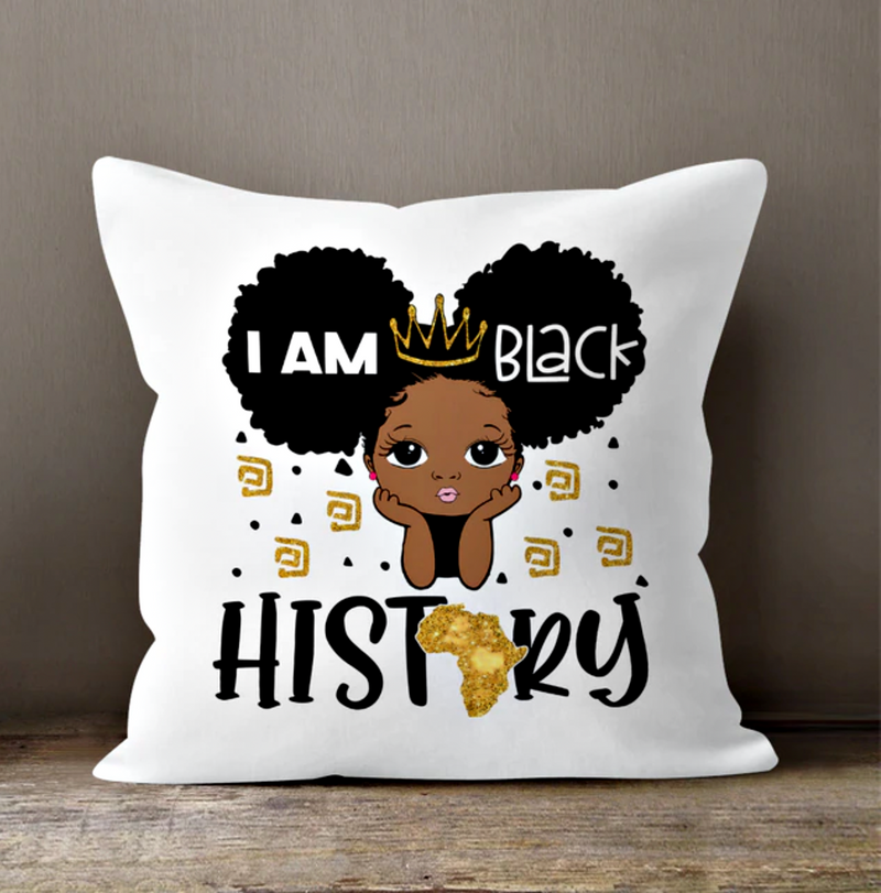 Black Girl Decorative Pillow Cover - White / Multicolor - Afrilege