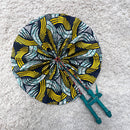 African Print Circle Foldable Handheld Fan - Light Blue / yellow - Afrilege