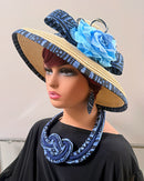 Navy Ndop Hepburn Straw Bell Shaped Wide Brim Sun Hat
