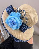 Navy Ndop Hepburn Straw Bell Shaped Wide Brim Sun Hat