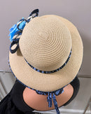 Navy Ndop Hepburn Straw Bell Shaped Wide Brim Sun Hat