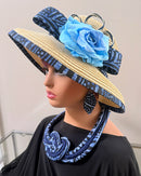 Navy Ndop Hepburn Straw Bell Shaped Wide Brim Sun Hat