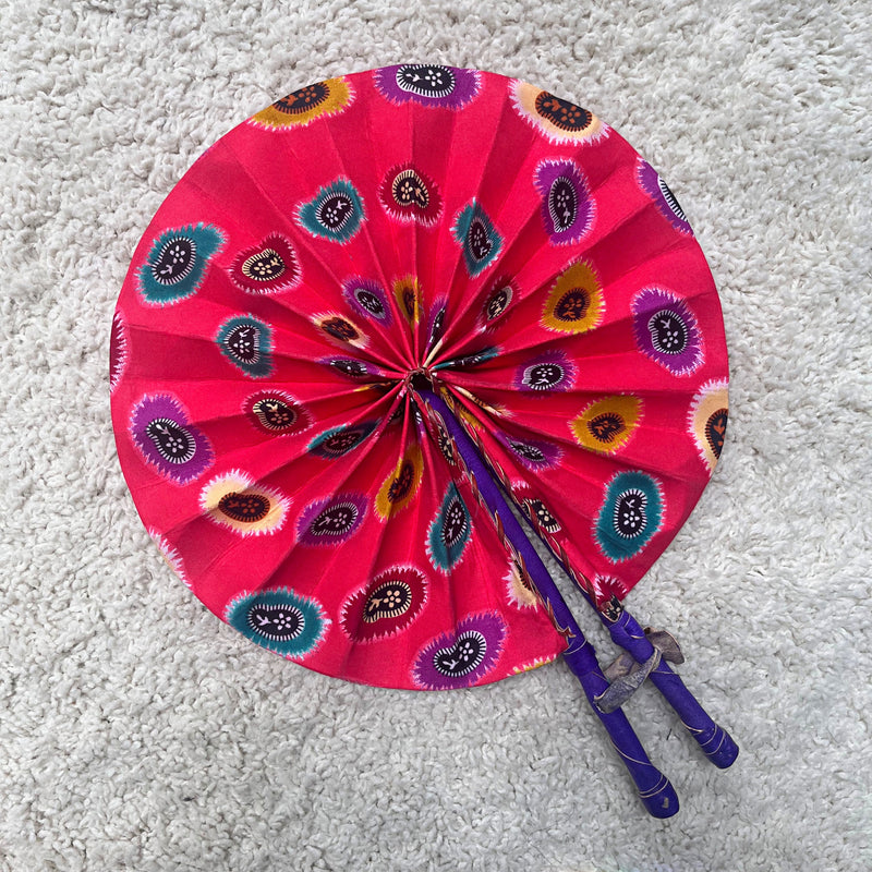 African Print Circle Foldable Handheld Fan - Pink - Afrilege