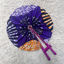 African Print Circle Foldable Handheld Fan - Purple / Orange - Afrilege