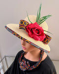 Toghu Burgundy Hepburn Straw Bell Shaped Wide Brim Sun Hat