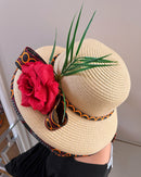 Toghu Burgundy Hepburn Straw Bell Shaped Wide Brim Sun Hat