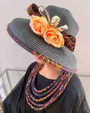 Toghu Burgundy Hepburn Straw Bell Shaped Wide Brim Sun Hat