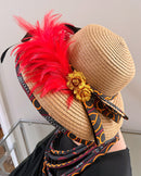 Toghu Burgundy Hepburn Straw Bell Shaped Wide Brim Sun Hat