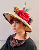 Toghu Burgundy Hepburn Straw Bell Shaped Wide Brim Sun Hat