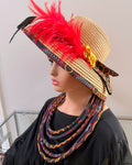 Toghu Burgundy Hepburn Straw Bell Shaped Wide Brim Sun Hat