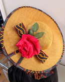 Toghu Burgungy African Print Wide-Brim Church Hat