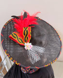 Toghu Burgungy African Print Wide-Brim Church Hat