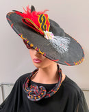 Toghu Burgungy African Print Wide-Brim Church Hat