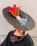 Toghu Burgungy African Print Wide-Brim Church Hat