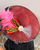 Toghu Burgungy African Print Wide-Brim Church Hat