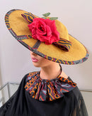 Toghu Burgungy African Print Wide-Brim Church Hat