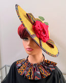 Toghu Burgungy African Print Wide-Brim Church Hat