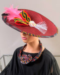 Toghu Burgungy African Print Wide-Brim Church Hat
