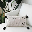 White Black Geometric Boho cushion cover with Tassels pillow cover - Afrilege