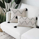 White Black Geometric Boho cushion cover with Tassels pillow cover - Afrilege