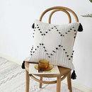 White Black Geometric Boho cushion cover with Tassels pillow cover - Afrilege